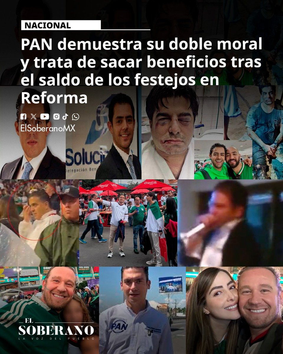 ElSoberanoMX's tweet photo. #Nacional 🚨PAN: nido de oportunistas

Pese al dolor de las personas, el Partido @AccionNacional ha buscado sacar beneficio político del saldo tras los festejos en Paseo de la Reforma sin importar el dolor ajeno. La postura del blanquiazul contrasta con los antecedentes de diversos integrantes del partido. 

https://t.co/9cwZPvZLl4