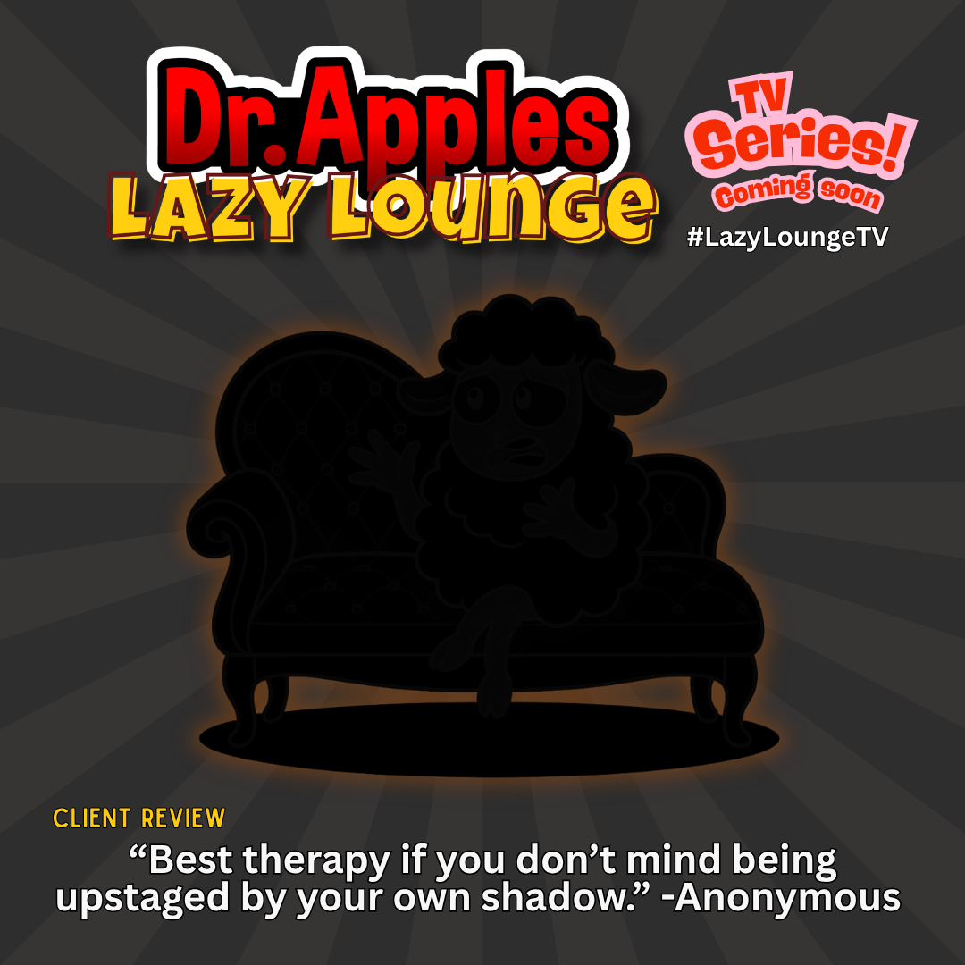 DrApplesWorld's tweet photo. Client Review ⭐⭐⭐⭐⭐

"Best therapy if you don't mind being upstaged by your own shadow."

Some patients leave feeling understood.

Others leave wondering why their shadow won't stop judging them.

Welcome to Dr. Apples' Lazy Lounge, where magical creatures, folklore legends, and supernatural disasters all have something to say.
#DrApples #LazyLounge #LazyLoungeTV #AdultAnimation #AnimatedComedy