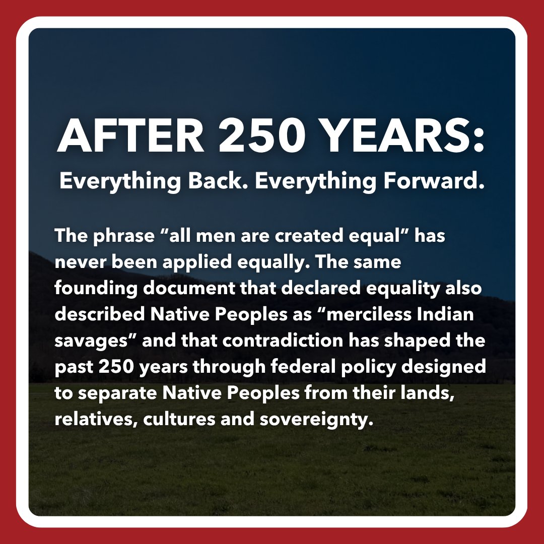 IndianAffairs's tweet photo. Native Nations' inherent sovereignty has existed since time immemorial. For 250 years, policies sought to erase us, but Native Nations continue to uphold sovereignty, protect our cultures, and honor our responsibilities.

We are still here. We demand #EverythingBack. https://t.co/H56TC31IvF