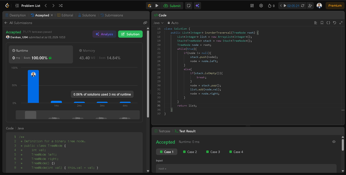 Darshan2042's tweet photo. 📅 Day 33/45 of #SDESheetChallenge @takeUforward_
@striver_79
🎯 Today's grind: Binary Tree
 🔹In-order Traversal
 🔹Preorder Traversal
 🔹Postorder Traversal
 🔹Morris Inorder Traversal

Every new topic is another step toward becoming interview-ready.
#BinaryTree #TreeTraversal https://t.co/TlUNyiKP3Q