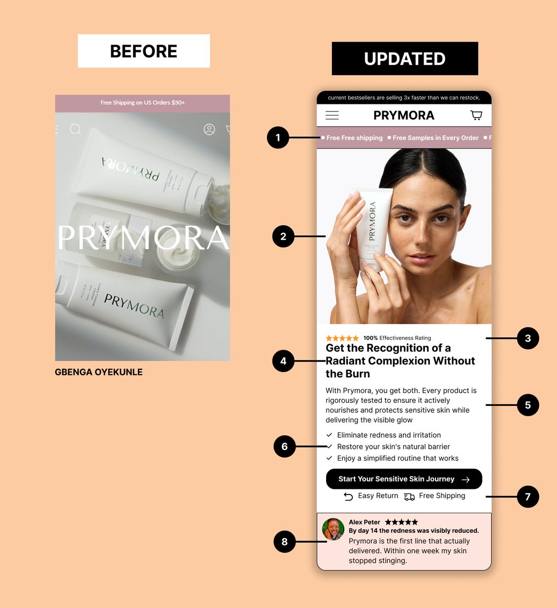 oyega001's tweet photo. BEFORE:
1. Poor product image
2. Trust missing
3. Missing social proof
AFTER:
1. Upgraded product image
2. Easy Return, Free Shipping increases purchase confidence
3. Added 2 social proofs to increase relatability
#UIUX #ConversionRate #FigmaDesign #ProductDesign #Shopify https://t.co/Nr5XqBYSMZ