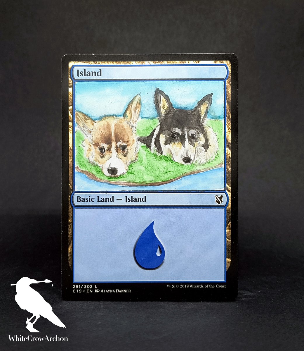 ArchonCrow's tweet photo. Watercolor alters with portraits of client's Corgis. These were a memento, so it really meant a lot, surely honored to have painted these. I hope you like them too :) #mtg #mtgalter https://t.co/eAYODebsi5