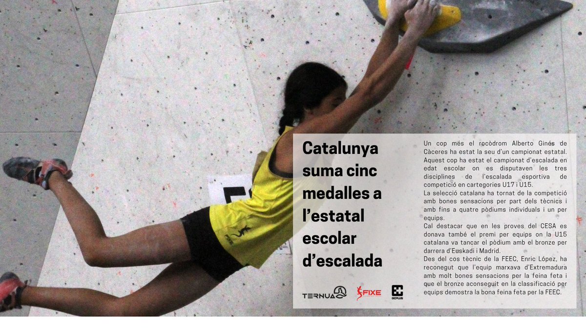 FEEC_cat's tweet photo. La selecció catalana U17 i U15, torna del 🧗♀️ CESA @fedme_es amb 4⃣ medalles individuals 🥇🥈🥈🥈 i un 🥉 per equips U15.
Felicitats equip 💪 per la feina feta i la que ens queda per fer 💛
🔗 https://t.co/jhxcswLcJk
#sentlamuntanya #sommuntanya #escaladafeec https://t.co/YQLLqi0frZ