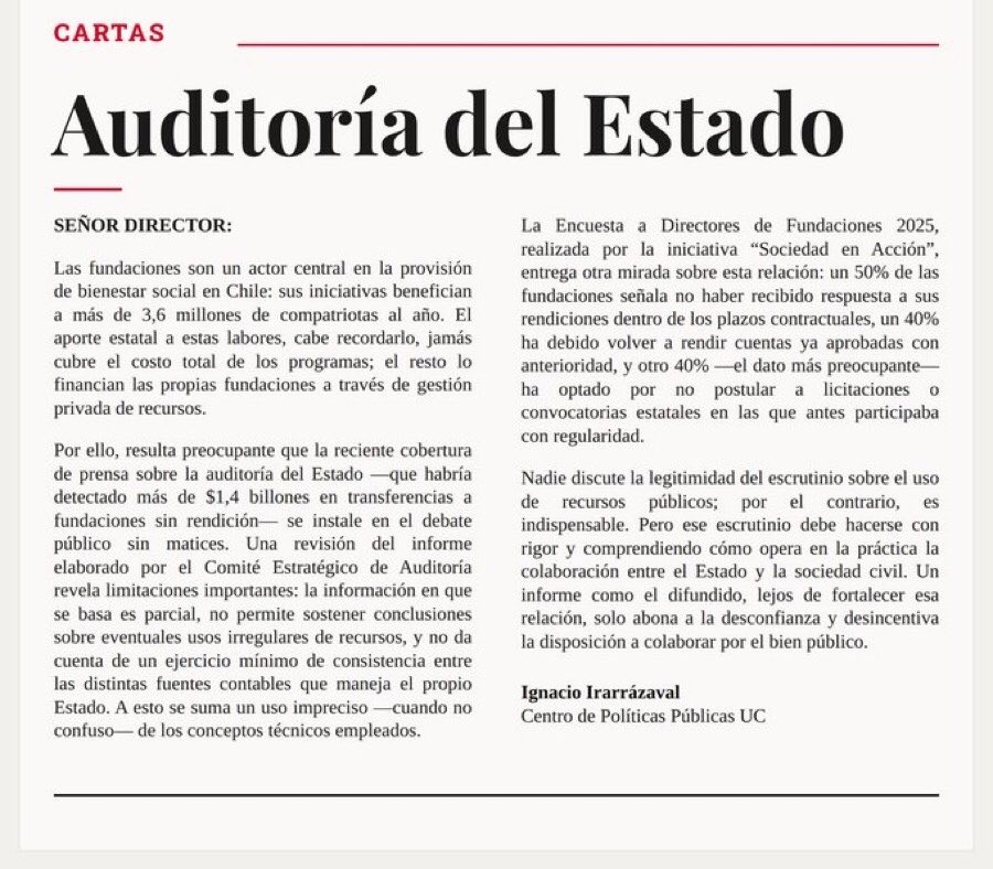 PiensaPrensa's tweet photo. Este informe “revela limitaciones y falta de conocimiento de cómo funciona el Estado” Por conclusiones de Contraloría: Ignacio Perez @Ignacio_Irarraz Centro de Políticas Pública:

 “El informe es muy  limitado y no permite llegar a llegar a conclusiones sobre presunciones de mal uso de recursos.  Tampoco se demuestra haber realizado un análisis de consistencia entre las diversas fuentes de información contable del Estado”