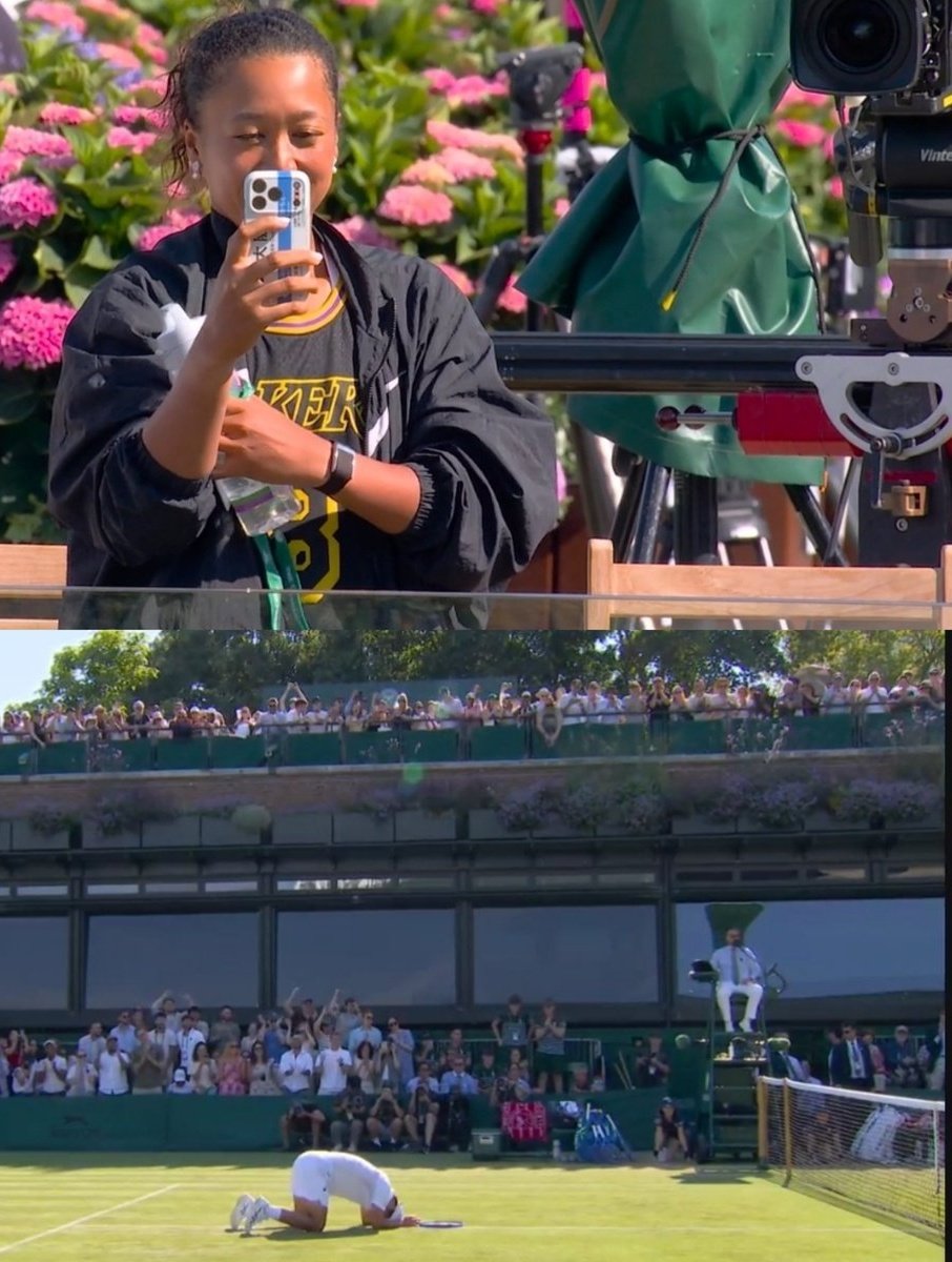NaomiOsakaNews's tweet photo. After her win, Naomi Osaka 🇯🇵 was supporting Shintaro Mochizuki 🇯🇵 during his big win over Jodar at Wimbledon https://t.co/erAB91hn0o