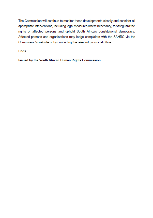 SAHRCommission's tweet photo. Media Statement: The South African Human Rights Commission Calls for the Protection of Humanitarian Organisations and the Rights of Displaced Non-Nationals https://t.co/eQ4geKUXtC