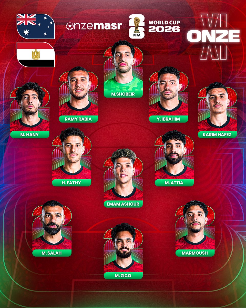 onzemasr's tweet photo. 🚨 OFFICIEL ! LE XI DE L’ÉGYPTE 🇪🇬 POUR AFFRONTER L’AUSTRALIE 🇦🇺 CE SOIR ! 🏆

#AUSEGY | #FIFAWorldCup https://t.co/STU64Jukvp