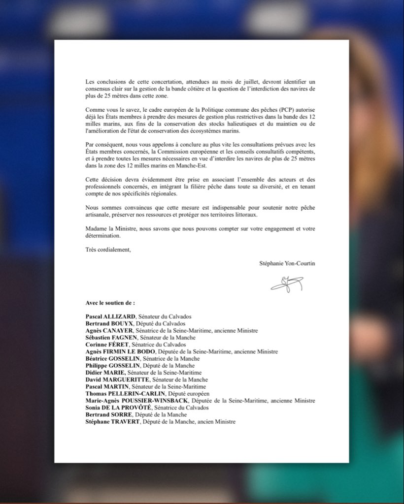 s_yoncourtin's tweet photo. 🚨 Avec mes collègues parlementaires, j’interpelle la Ministre @CathChabaud pour interdire les navires de +25m dans la bande côtière en Manche-Est.

Nos pêcheurs artisans normands subissent une concurrence déloyale insoutenable. Le droit européen le permet : il faut agir vite. 🇫🇷🇪🇺