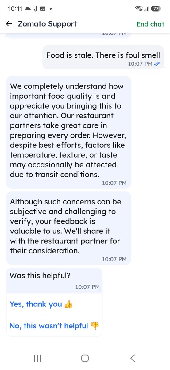 sumit5990's tweet photo. @zomato why you are not taking complaints on the chat. With a predefined message, closing the chat #customerSupport #worstservice @zomatocare https://t.co/dihwGiKk6I
