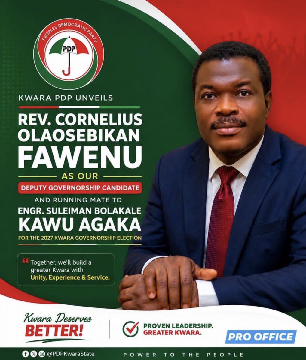 KaleKawuKwara's tweet photo. Today, our Deputy Governorship candidate was officially unveiled, in the person of Rev. COS Fawenu.
The event held at the PDP State Secretariat, marked another milestone in the Party's preparations for the 2027 elections.

The Kawu/Fawenu ticket is a credible and competent team💪 https://t.co/1u3D4PJ2i8
