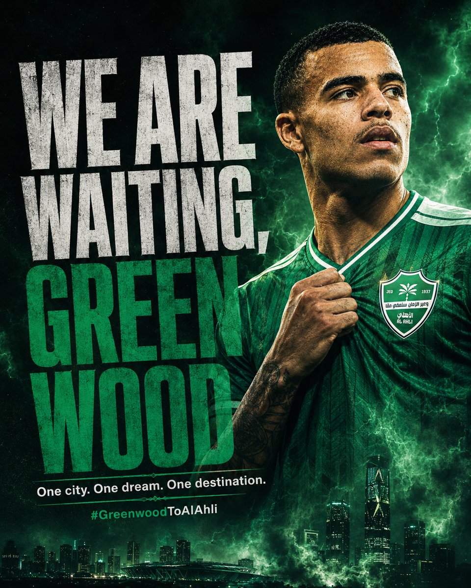 iiABTA's tweet photo. Al Ahli deserves elite talent. Greenwood has the quality, the fire, and the finishing to make history in Jeddah. #GreenwoodToAlAhli
- @masongreenwood https://t.co/F0Jxot78aC