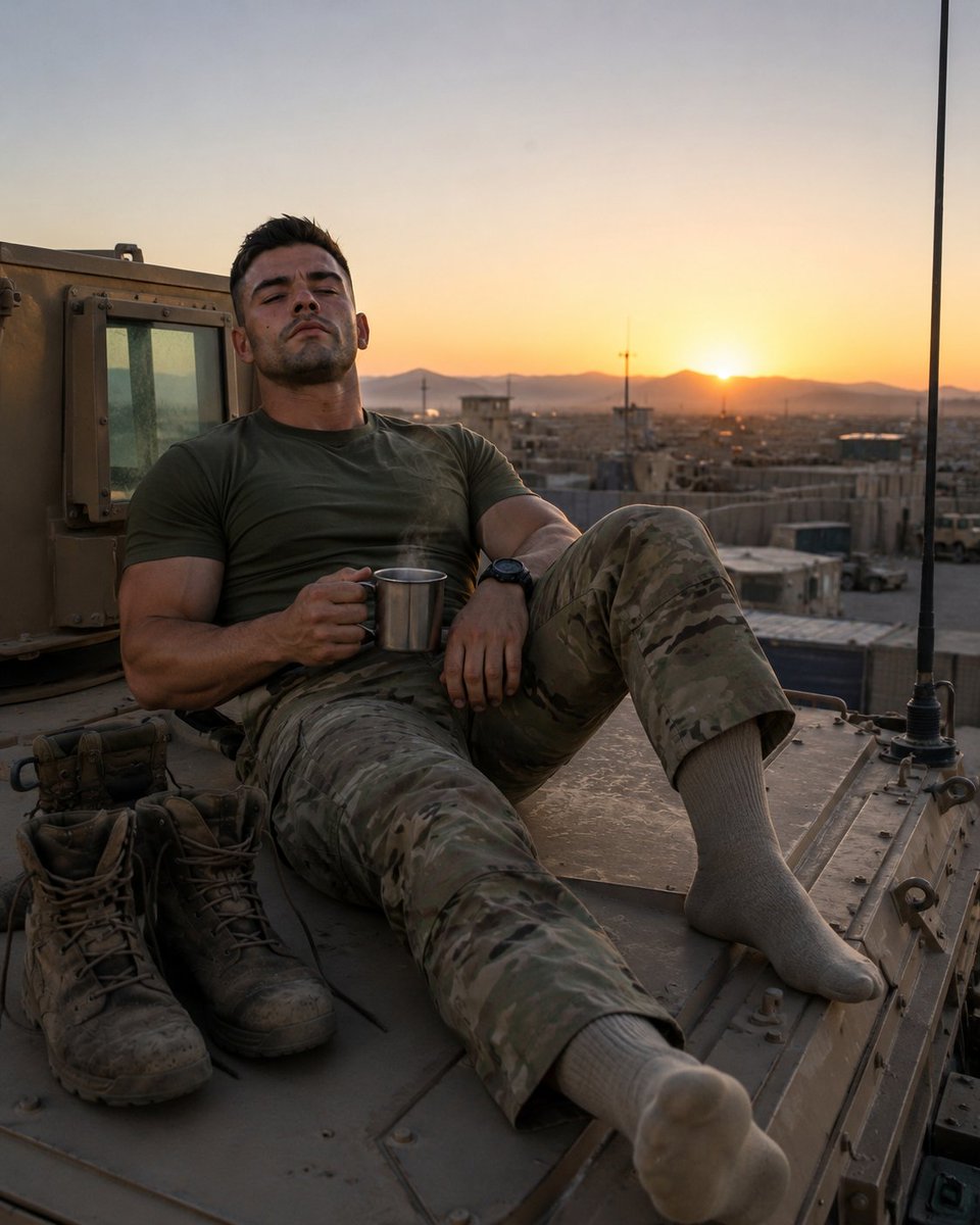 Lt_Knox_Kane's tweet photo. No speeches.
No heroics.
Just coffee before another long day.

Lt Kane ⚔️

#militaryfeet #malefeet https://t.co/9kqfYFjhPd