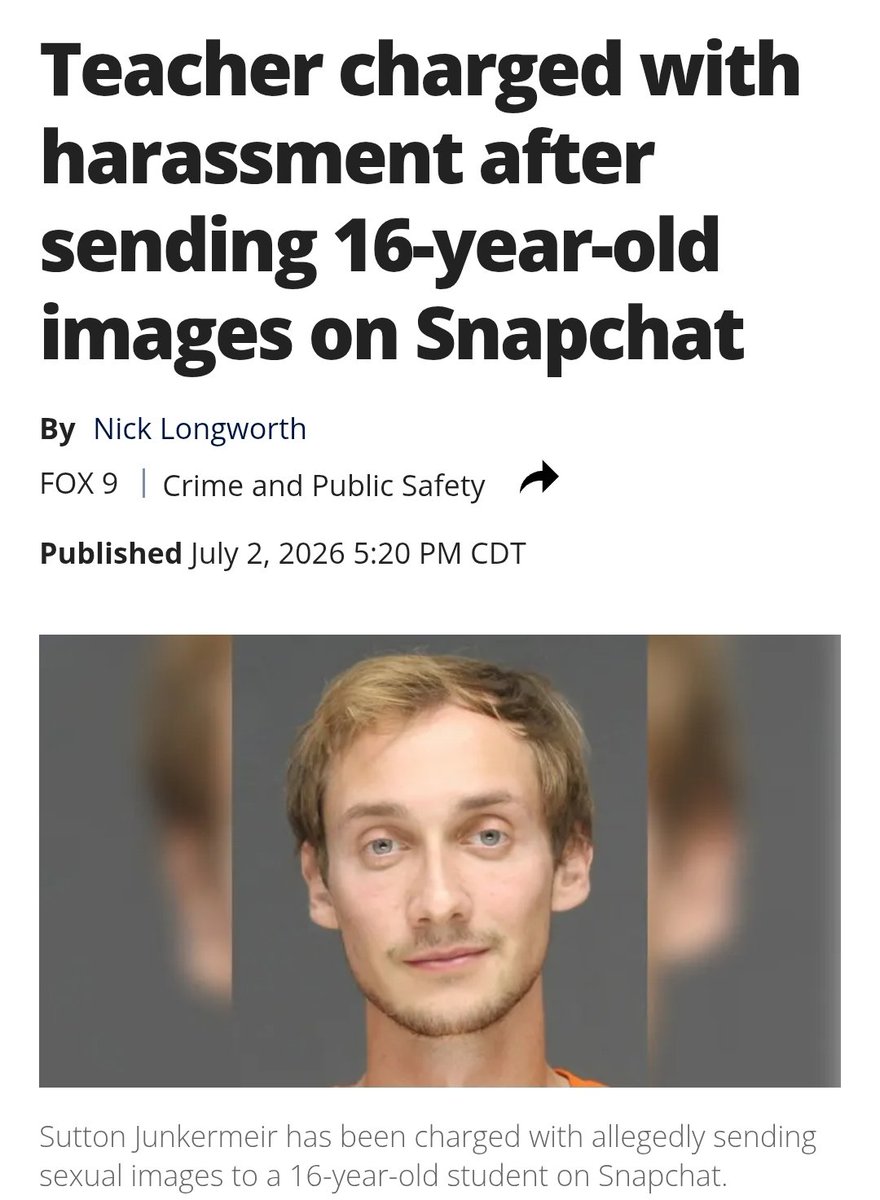 CellOrChipper's tweet photo. "he was encouraging [victim] to start running and working out" and that "his penis may have been in a few of the images that were sent."

Teachers+@Snapchat= sexing your kids

https://t.co/h6j7JPmVFU https://t.co/C0PsRPWtCA