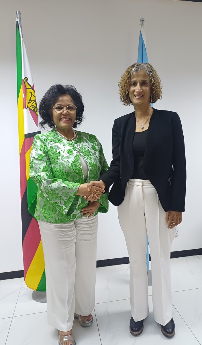 UNZimbabwe's tweet photo. H.E. Ms Nardos Bekele-Thomas, CEO of AUDA-NEPAD today paid a courtsey call on H.E. Dr Rosemary Kalapurakal, UN Resident Coordinator for Zimbabwe. During their meeting, they exchanged views on areas of shared priority &amp; explored avenues for closer collaboration. #UNSDCF #SDGs https://t.co/RwhRINlLYl