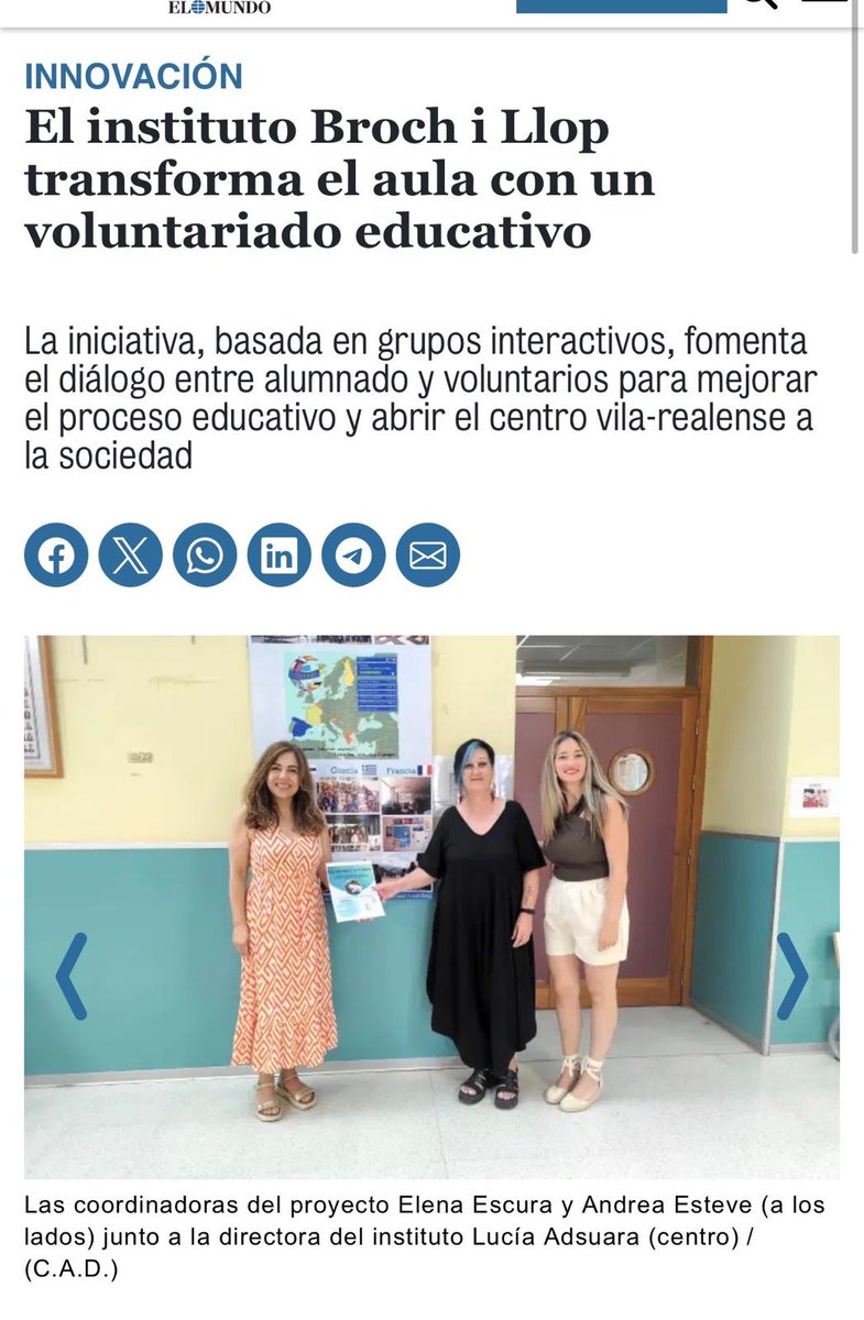 brochillop's tweet photo. El passat dijous, @elmundocs va destacar la nostra iniciativa que impulsa els grups interactius i anima persones voluntàries a participar-hi.
 
Un projecte que promou la participació, la col·laboració i la igualtat d’oportunitats, reforçant el compromís de tota la societat... https://t.co/PESpLOWTEX