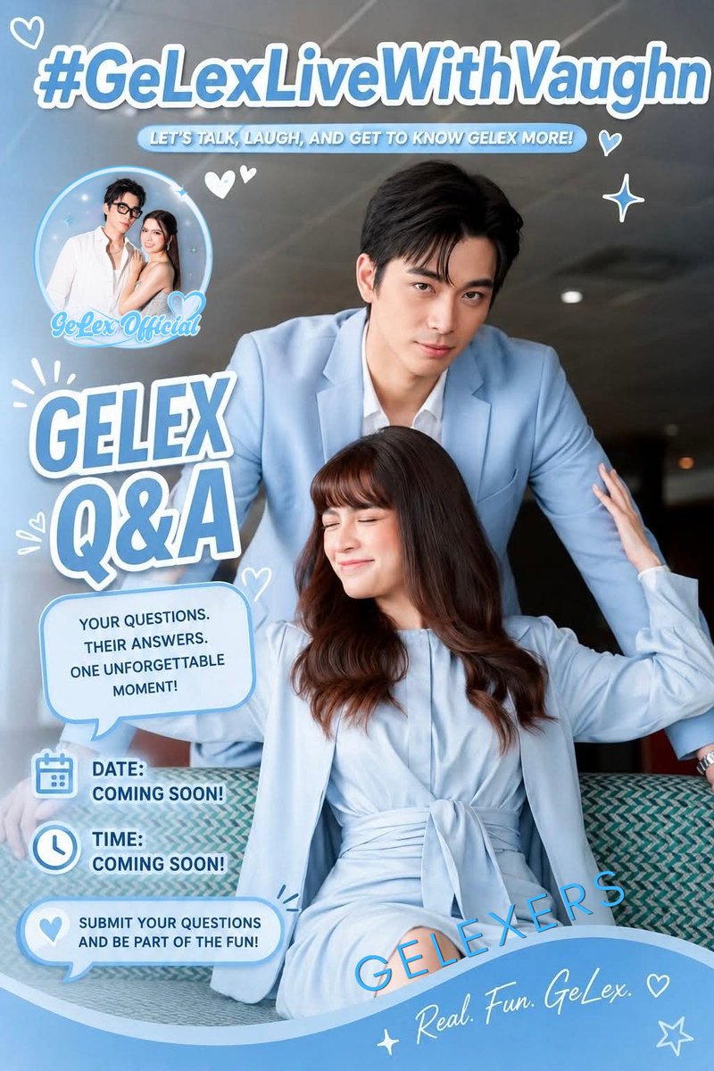 gelex_ofc's tweet photo. 🩵 𝗝𝗼𝗶𝗻 𝘁𝗵𝗲 𝗳𝘂𝗻!

Drop your questions in the comments below, and we'll compile them to send to Sir Vaughn. ✨

Who knows? Your question might get selected and featured in the Q&A! 🤭🩵

Also, stay tuned! We’ll have a separate Trending Party tomorrow to celebrate GeLex’s first taping day. 🚀✨

#GeLexLiveWithVaughn ~ @vaughnic #GELEXERS #GeLexTCD2oniWant
