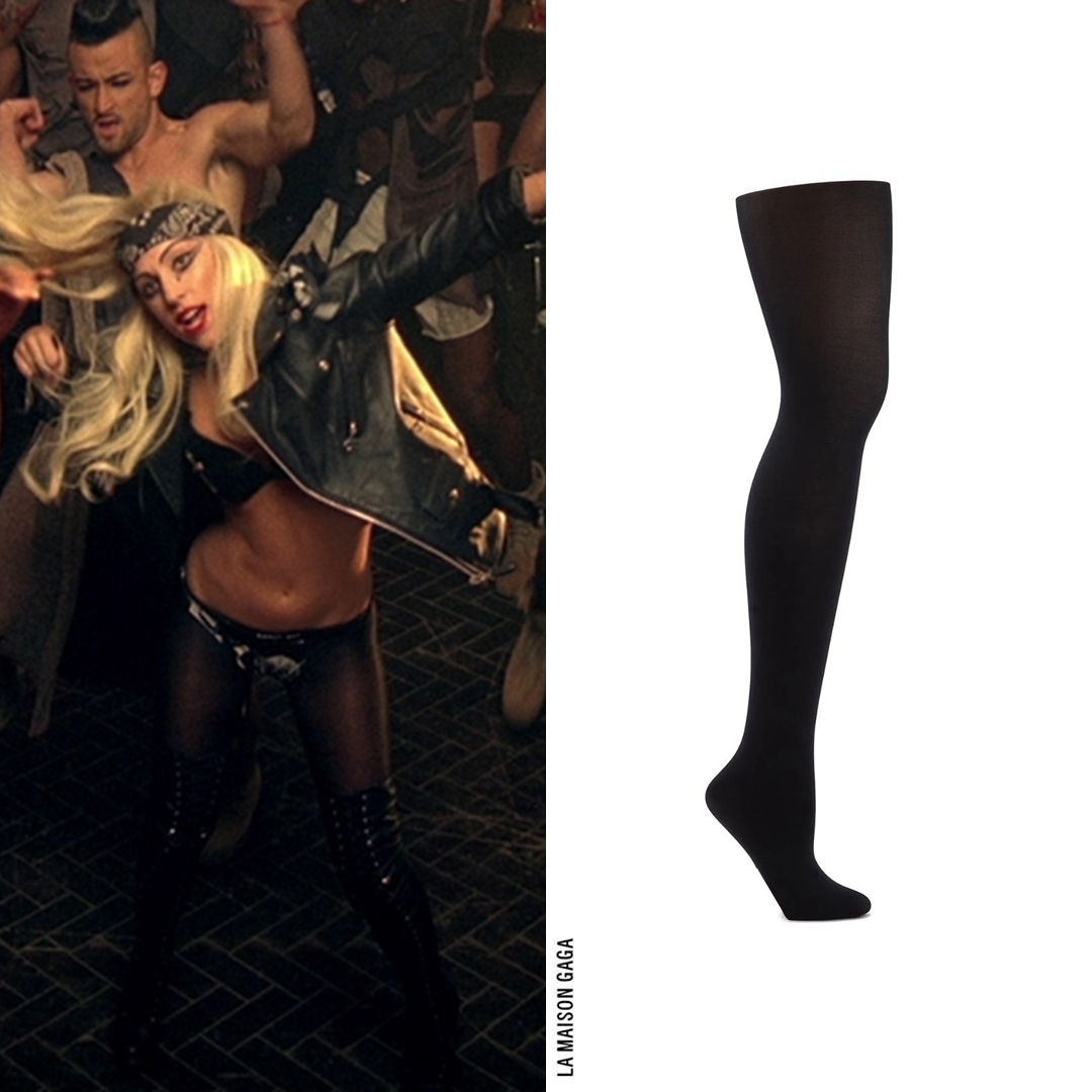 LaMaisonGaga_'s tweet photo. Inside of the 'Electric Chapel' bar, Mary wears a @SchottNYC 'Perfecto' biker jacket with custom #PerryMeek cross velvet bra and printed panties. The tights are @Capezio and her boots are from @McQueen's Fall/Winter 2011 runway! https://t.co/Co1C5qPPob