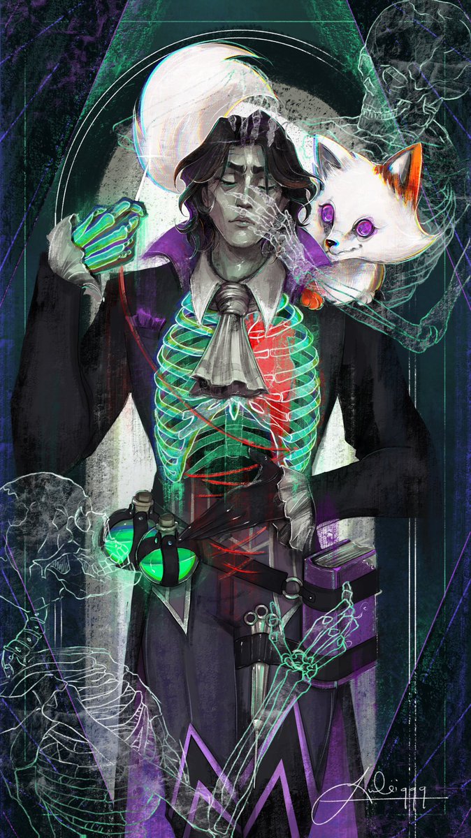 Lulii9999's tweet photo. I have to say, Lord #OcctisTachonis has an incredible aesthetic

Part 1/14 of my @CriticalRole Campaign 4 series! Inspired by the Dragon Age tarot cards. Occtis has been an absolute delight this campaign I totally get why he’s a fan favorite 💚💜🖤

#criticalrole #fanart #artist https://t.co/zkP0cYrf8c