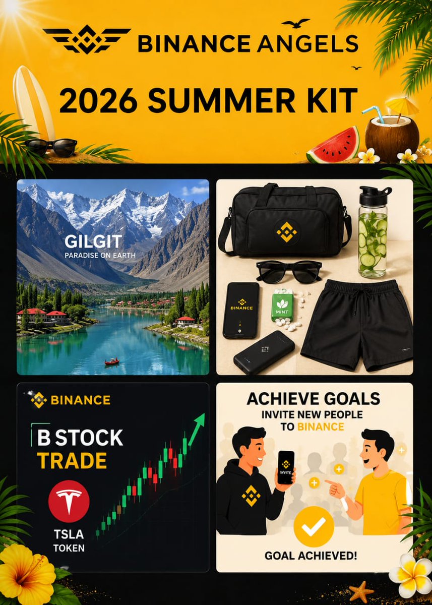 singfour635's tweet photo. @BinanceAngels My 2026 summer kit 
1. Summer Destination.Gilgit Pakistan 
2. Summer https://t.co/R6rvowZDS7 bag, Sunglasses,Mint cucumber Water, Shorts, Power bank,Mobile Phone 
3. Favorite Binance Product.Bstock TSLA is my Favorite stock
4. Summer Goal 2026.Invite as many people as possible https://t.co/TqvQjDz9UZ