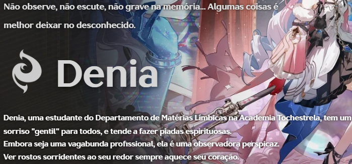 acervowuthering's tweet photo. VOCÊ SABIA? O site oficial do Wuthering Waves já está em PTBR e tem uma curiosidade bem interessante, a Denia é chamada de "vagabunda profissional".

"Embora seja uma vagabunda profissional, ela é uma observadora perspicaz.
Ver rostos sorridentes ao seu redor sempre aquece seu coração."

Mais alguém amando essa tradução? 🤭
#WutheringWaves #WutheringWavesBR #Denia