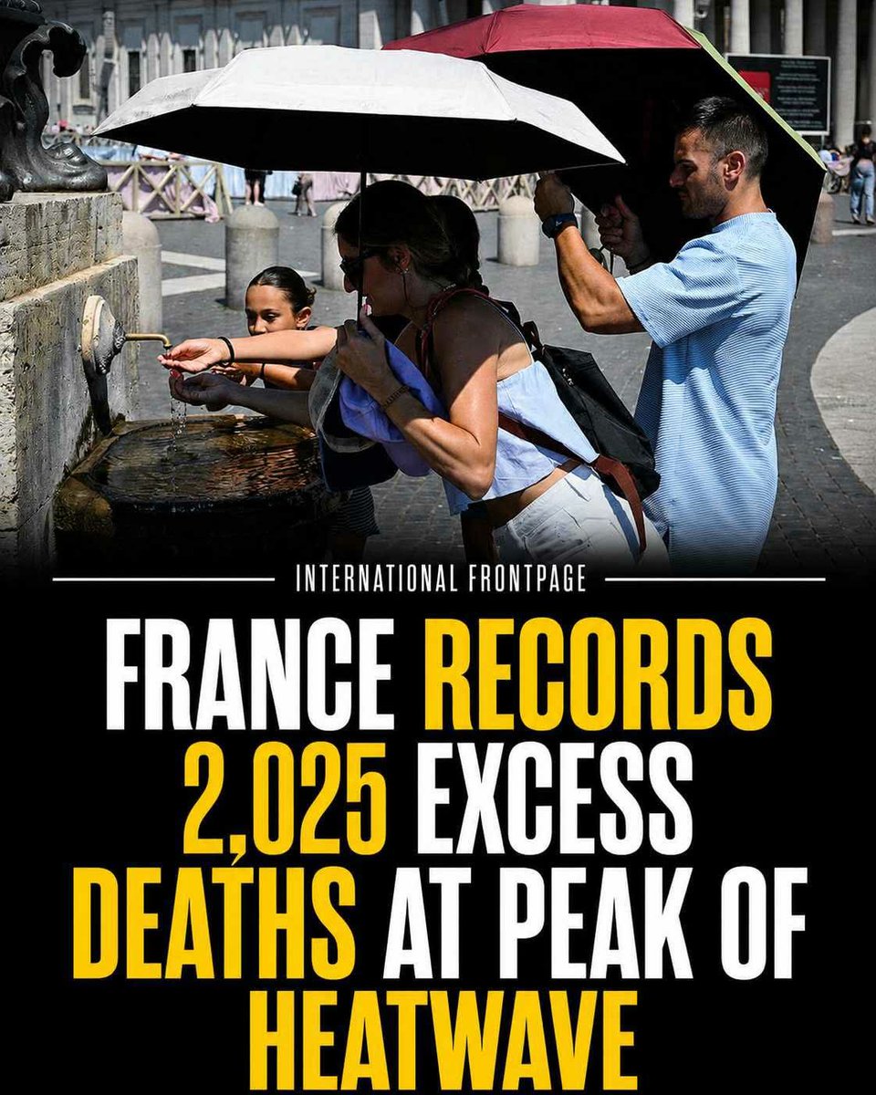 thetifp's tweet photo. France recorded 2,025 excess deaths during the peak of June’s record-breaking heatwave, with officials warning the final toll could be higher. Experts say climate change is making extreme heat more frequent, intense, and deadly.

#France #EuropeHeatwave #ClimateChange https://t.co/e6zEncKVrd