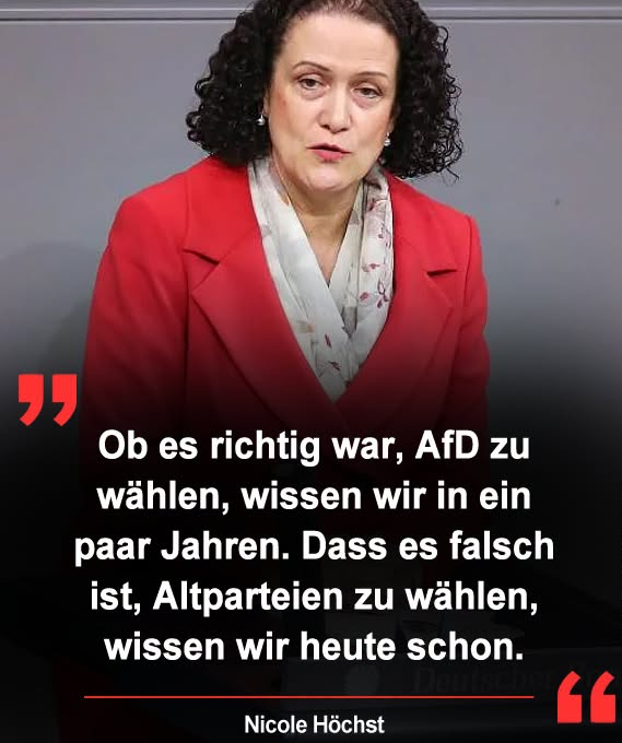 DirtyHarry_tv's tweet photo. Nicole Höchst:
"Ob es richtig war, @AfD zu wählen, wissen wir in ein paar Jahren. Dass es falsch ist, Altparteien zu wählen, wissen wir heute schon." https://t.co/FESpu91tID