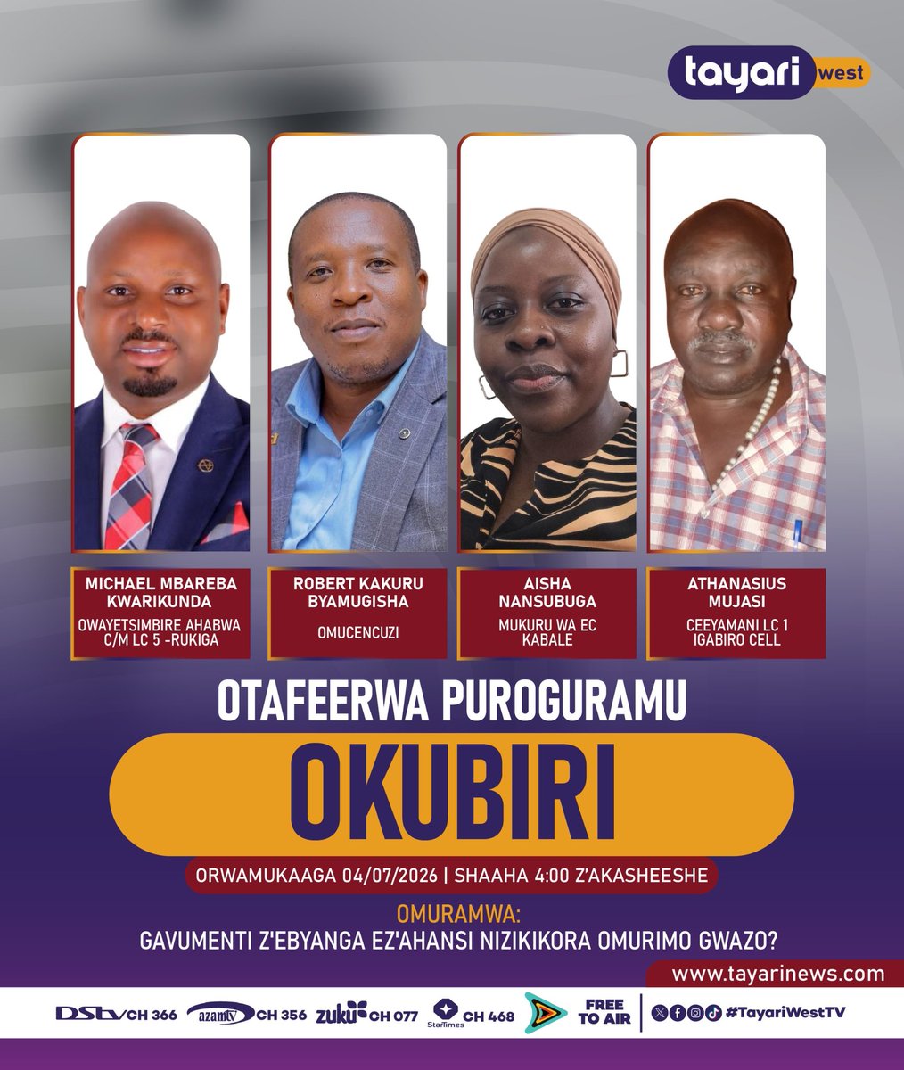 TayariWestTV's tweet photo. Otafeerwa #Okubiri nyenkyakare orwamukaaga shaaha ina z'akasheeshe. #TayariWestUpdates https://t.co/cTXyTEtZbx