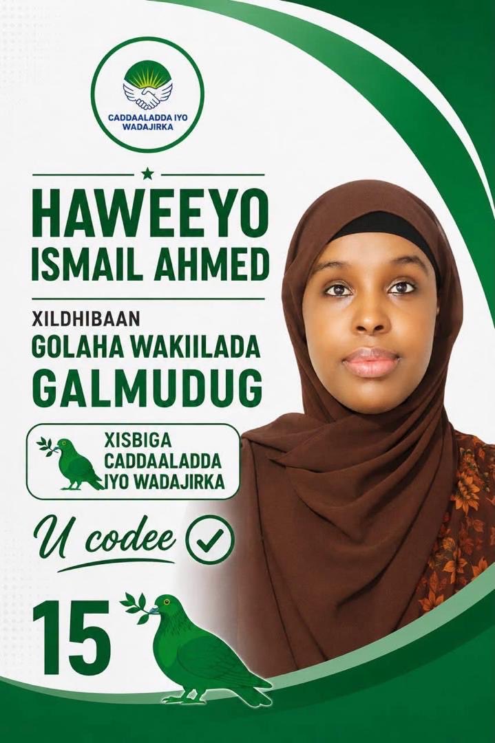 abdallahKarshe's tweet photo. Waxaan Guul u rajeynayaa Musharrax @haweya_ismail. Waxa aan ku kalsoonahay in ay leedahay karti, hufnaan iyo hoggaan ay bulshada ugu adeegi karto shacabka Reer Galmudug. 

Waxaan rajeynayaa in Baarlamaanka 3-aad ee @BaarlamaankaDGG uu ka koobnaado dhallinyaro karti iyo aqoon leh. https://t.co/c12yV7qtXA
