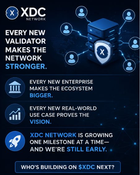 bobjohnsonr123's tweet photo. Every validator strengthens the network. 🔐
That’s how @XDCNetwork grows—not through hype, but through infrastructure, adoption, and execution.
Who’s building on $XDC next? 💙
#XDC #XDCNetwork #RWA #TradeFinance #EnterpriseBlockchain #Web3 #BuildOnXDC https://t.co/1AMqPf59pC