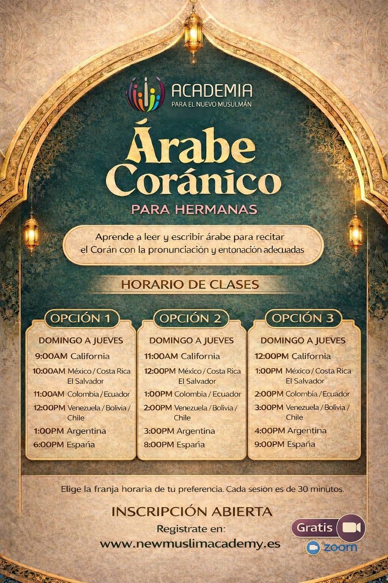 NMAespanol's tweet photo. ¿Eres nueva en el Islam y quieres aprender a leer el Corán en árabe? 🤍

Nuestras clases de árabe coránico te ayudarán a comenzar paso a paso, incluso si eres principiante.

✨ Totalmente gratis

https://t.co/QhJntgRlSJ
#ArabeCoranico
#AprenderArabe
#LeerElCoran
#CoranEnEspañol https://t.co/eDlpipVUrv
