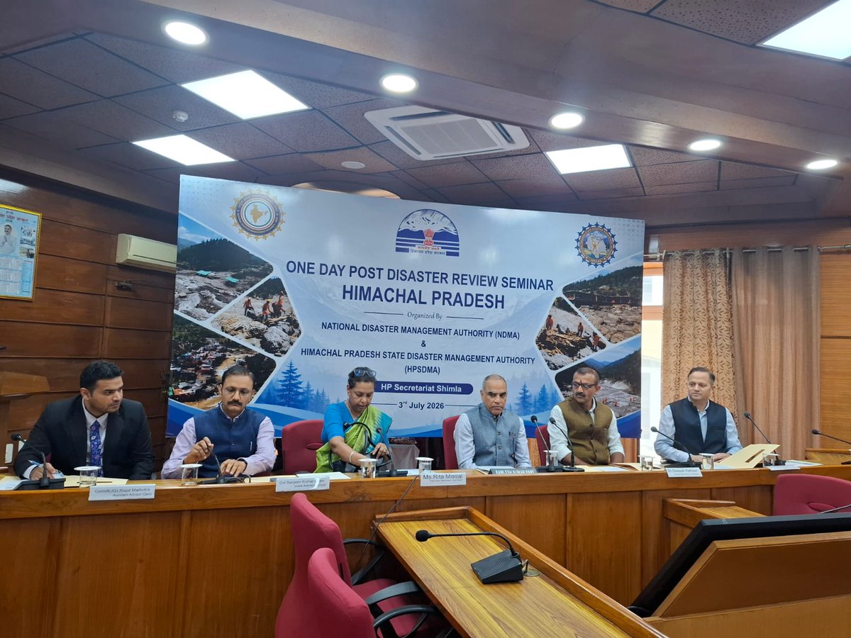 ndmaindia's tweet photo. The seminar examined what worked, what gaps emerged, and what corrective measures are now required for 2026 readiness, with clear ownership and timelines. District administrations, NDRF, CWC, ITBP, BRO, HP SDRF, Armed Forces and other agencies participated. #DisasterManagement https://t.co/b6Lr4DtzWI