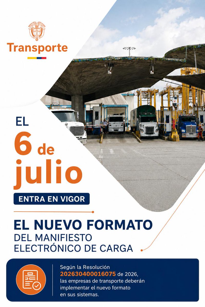 MinTransporteCo's tweet photo. 🚛 El manifiesto electrónico de carga es el documento que registra la operación de transporte de mercancías. 

✍🏼 Con la adopción de un formato único, todas las empresas utilizarán la misma estructura de información. https://t.co/1ScPxYNimo