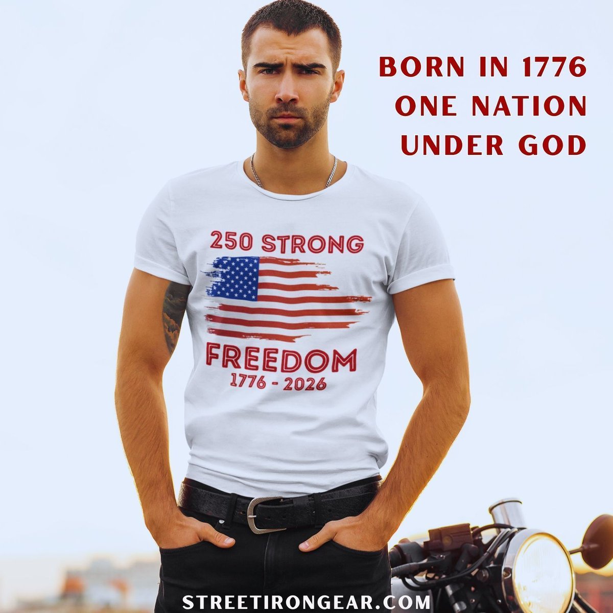 StreetIronGear's tweet photo. Approaching America's 250th. Built on faith, backbone, and the right to ride free. 🇺🇸 One nation under God.
#America250 #BornIn1776 #RideFree https://t.co/ZOj67PUvxB