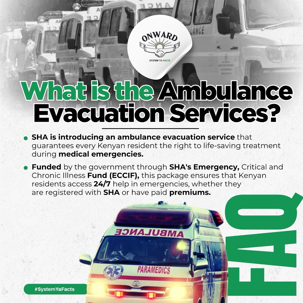 UDAdocument's tweet photo. A life saved is a nation strengthened. SHA’s ambulance evacuation service guarantees 24/7 emergency response for all Kenyans when every second counts.
#SHAAmbulance
Emergency Evacuation
#VoteMuchinaOlkalou
Samuel Nyagah
#wamatangiAkoground
boma yangu market
#maishacomplete https://t.co/qGDdgTOd1h