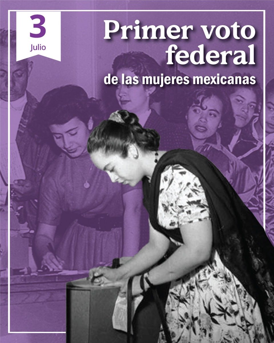 RocioBarcenaM's tweet photo. El 3 de julio de 1955, hace 71 años, las mujeres mexicanas hicieron valer por primera vez su voto en una elección federal. Ese logro nos recuerda que la #democracia se fortalece cuando todas las voces cuentan y cuando la #igualdad se convierte en una realidad para todas. https://t.co/jpDOoWlT4y