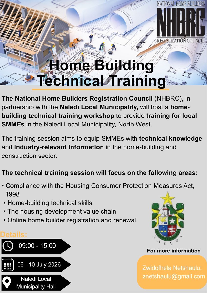 NHBRC's tweet photo. North West Home Building Technical Training

👷‍♀️ 🏡 📢

#NHBRCServices #AssuringQualityHomes #NHBRCCares #KnowYourNHBRC #AssuringQualityHomes #BuildToLast https://t.co/JRUsxvzPYY