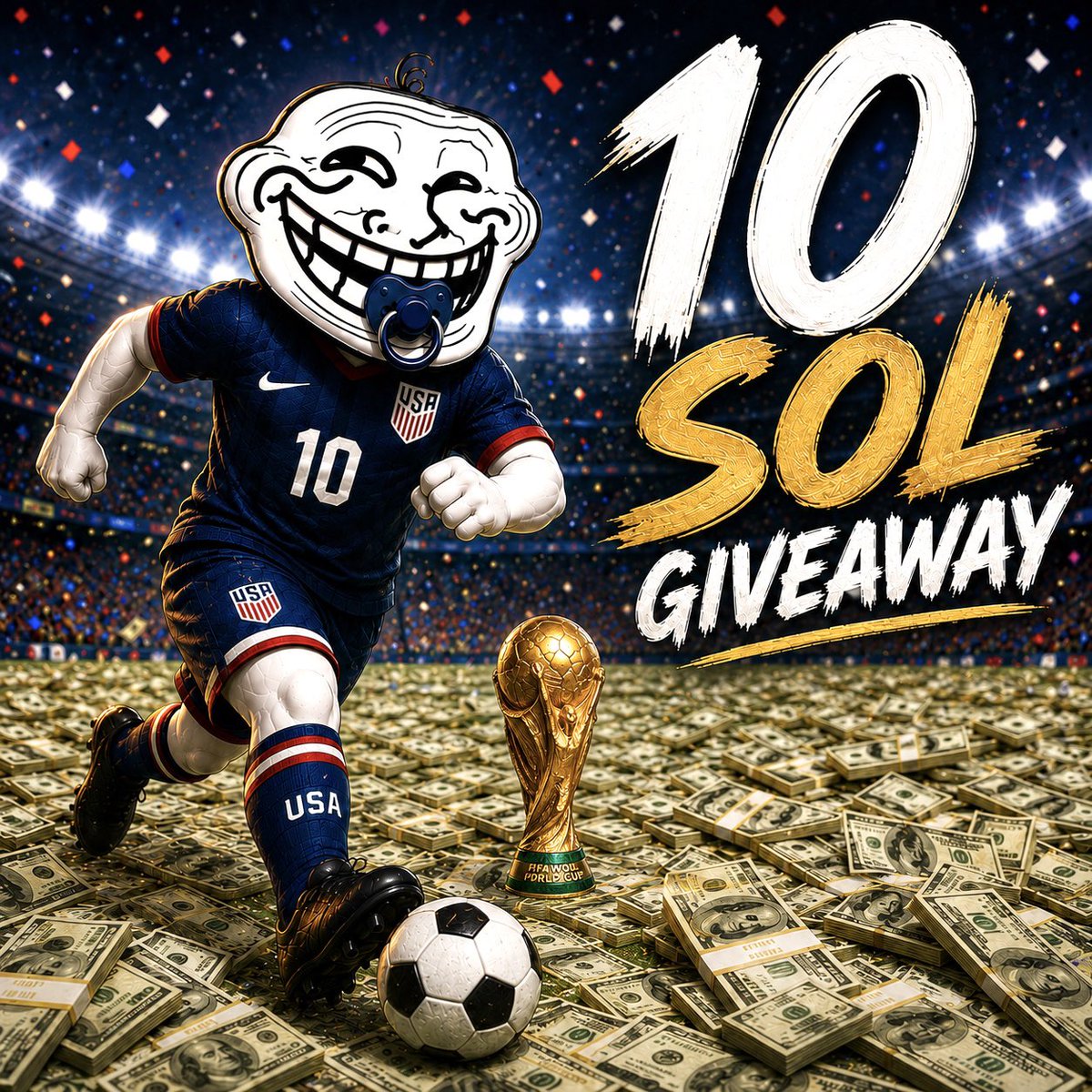 BabyTrollCup's tweet photo. 10 SOL GIVEAWAY 🚨💸

If the USA makes it to the finals we will give away 10 SOL to 10 lucky winners so 1 SOL to each person 🙌

All you have to do is stay active, shill and raid ⚡️

Like, comment, RT this post, and follow us ✅

Make sure to tag us @BabyTrollCup and use our hashtag #BabyTrollCup 👍

Join our TG and hold at least a $10 bag of Baby Troll Cup 💰

https://t.co/MIcXeZESke

HqrLMpqbsHcWYkFWqBtMi45Qh4qfkPhJMNthRgL5pump

Let’s pray USA makes it to the World Cup Finals 🙏🏆

#BabyTrollCup