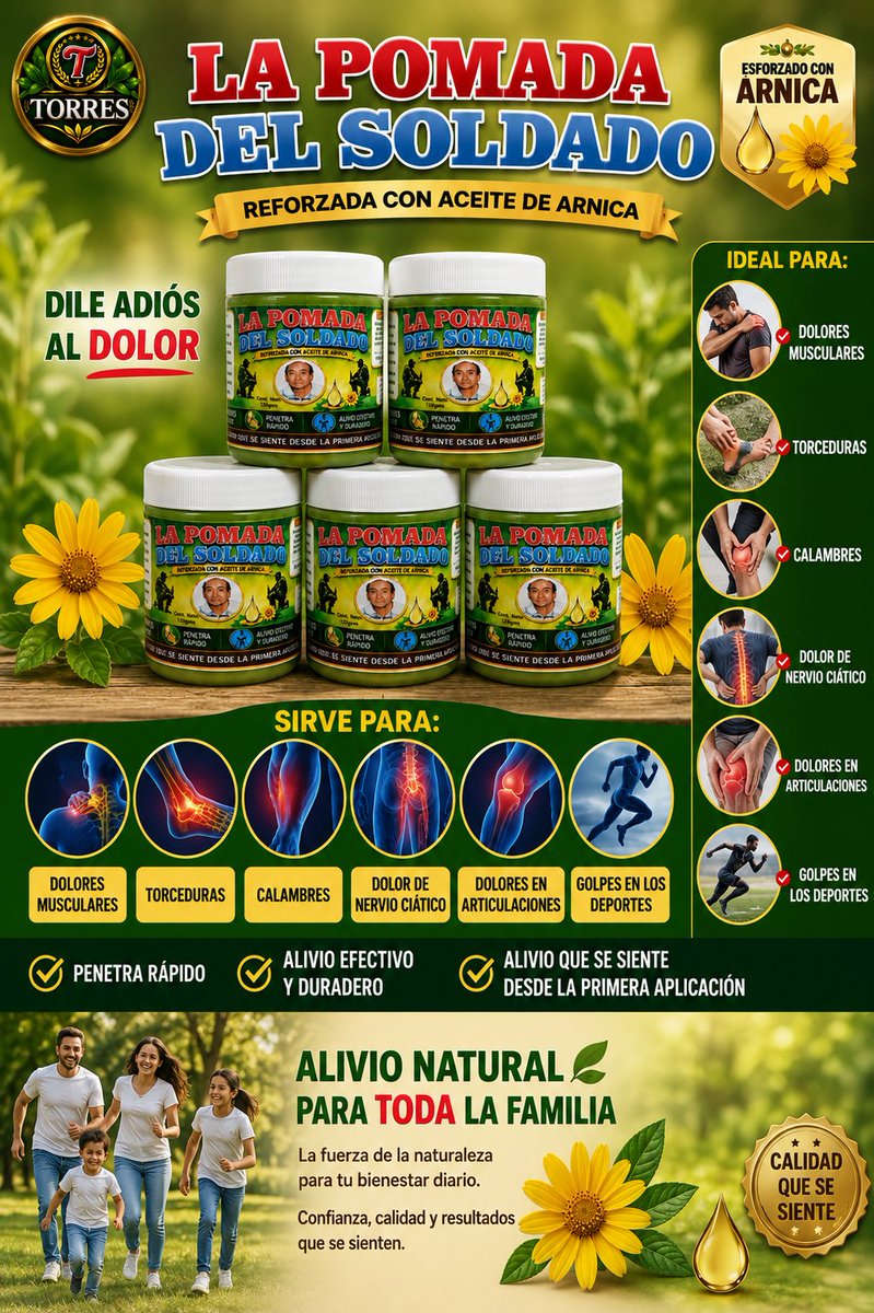 distribuitorres's tweet photo. 🌿 Pomada del Soldado Reforzada con Aceite de Árnica
Ayuda a aliviar molestias musculares y articulares, además de brindar una agradable sensación de bienestar.
🛒 Compra aquí: https://t.co/IbpY1OQkML
📲 Más información o mayoreo: WhatsApp 55 3795 8293 #fútbol https://t.co/pQBvHLnw3p