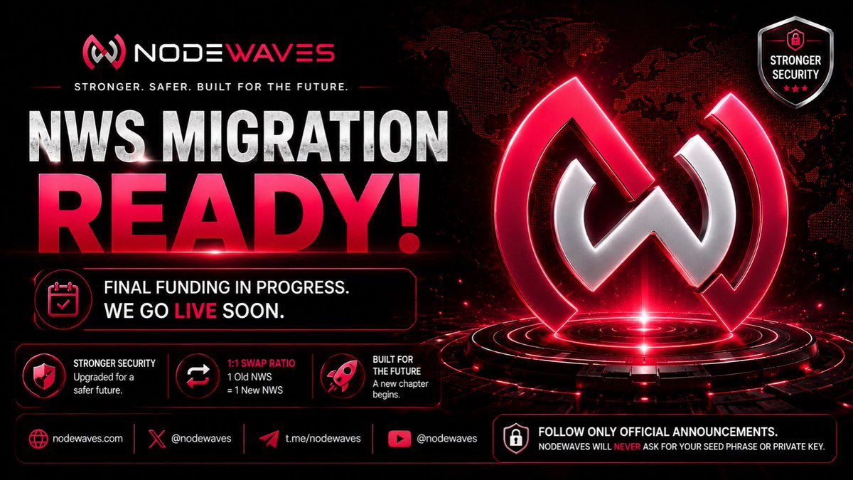 Nodewaves's tweet photo. ๐ NWS Migration Portal is READY.
๐ https://t.co/tyn6KlUC2c
Final contract funding is in progress.
Once completed, the migration will officially go LIVE.
โ
1 Old NWS = 1 New NWS
๐ Polygon
Follow only official NodeWaves announcements.
#NodeWaves #NWS #Polygon #Web3 https://t.co/qYbjvtR9mD