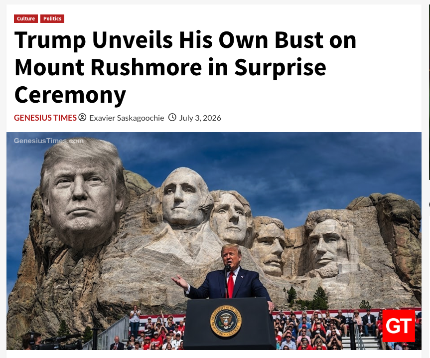 Genesius_Times's tweet photo. Trump Unveils His Own Bust on Mount Rushmore in Surprise Ceremony • Genesius Times https://t.co/ITC2httw1I https://t.co/9fm35AAtWK
