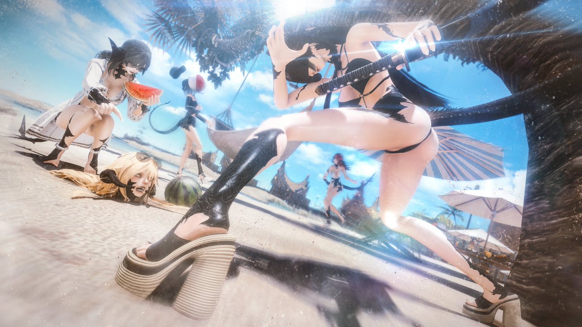Lightny_Lstorm's tweet photo. Emma: Yeah... Right here...
Amber: Wait, wait... Azure, is that your sword? Anyway, this is NOT how they play this game!! https://t.co/r4M9pZniOw