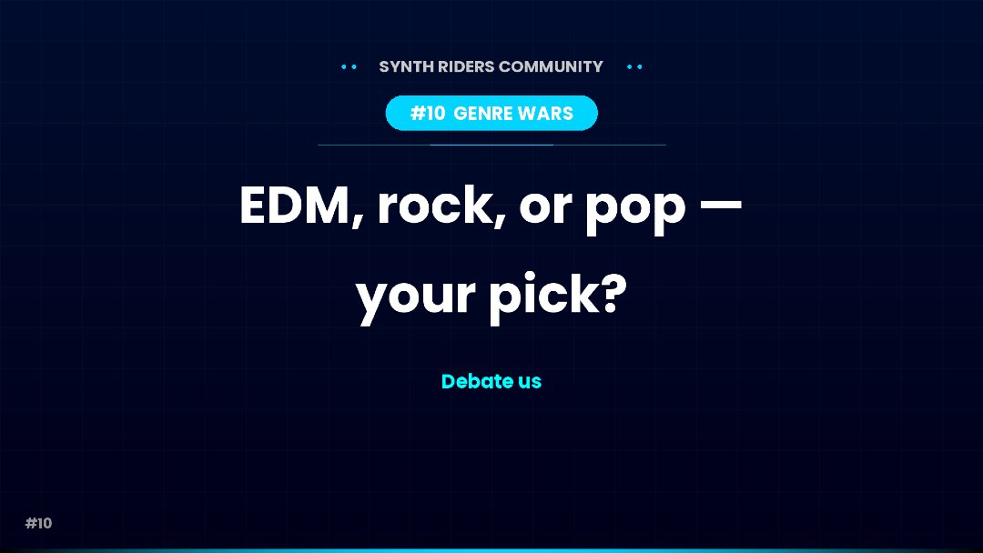 synthridersvr's tweet photo. GENRE WARS ⚔️ EDM vs Rock vs Hip-Hop — which genre hits different in Synth Riders? 👇 #synthriders #vrgaming #music https://t.co/hY2tKmMPOf