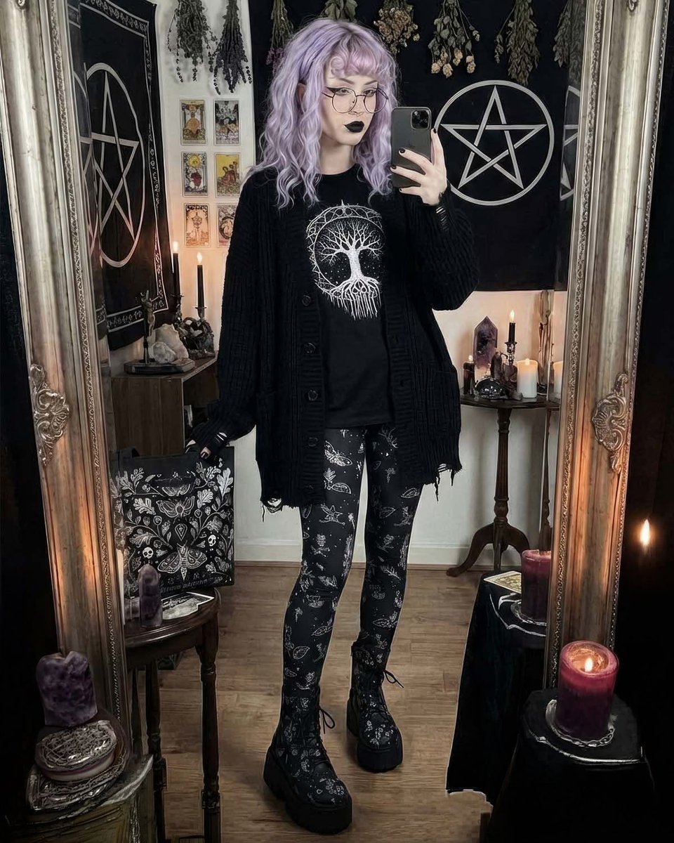 RogueAndWolf's tweet photo. Word is, doing yoga in Nightshade Leggings might just summon a familiar during your lotus pose. 🖤😈 Don’t blame us if you hear chanting. #StretchingTheVeil #HexFlex #NightshadeLeggings #WitchyWear #GothicStyle #OccultVibes #YogaWitch #EnchantYourWardrobe https://t.co/JtMIebU9QU