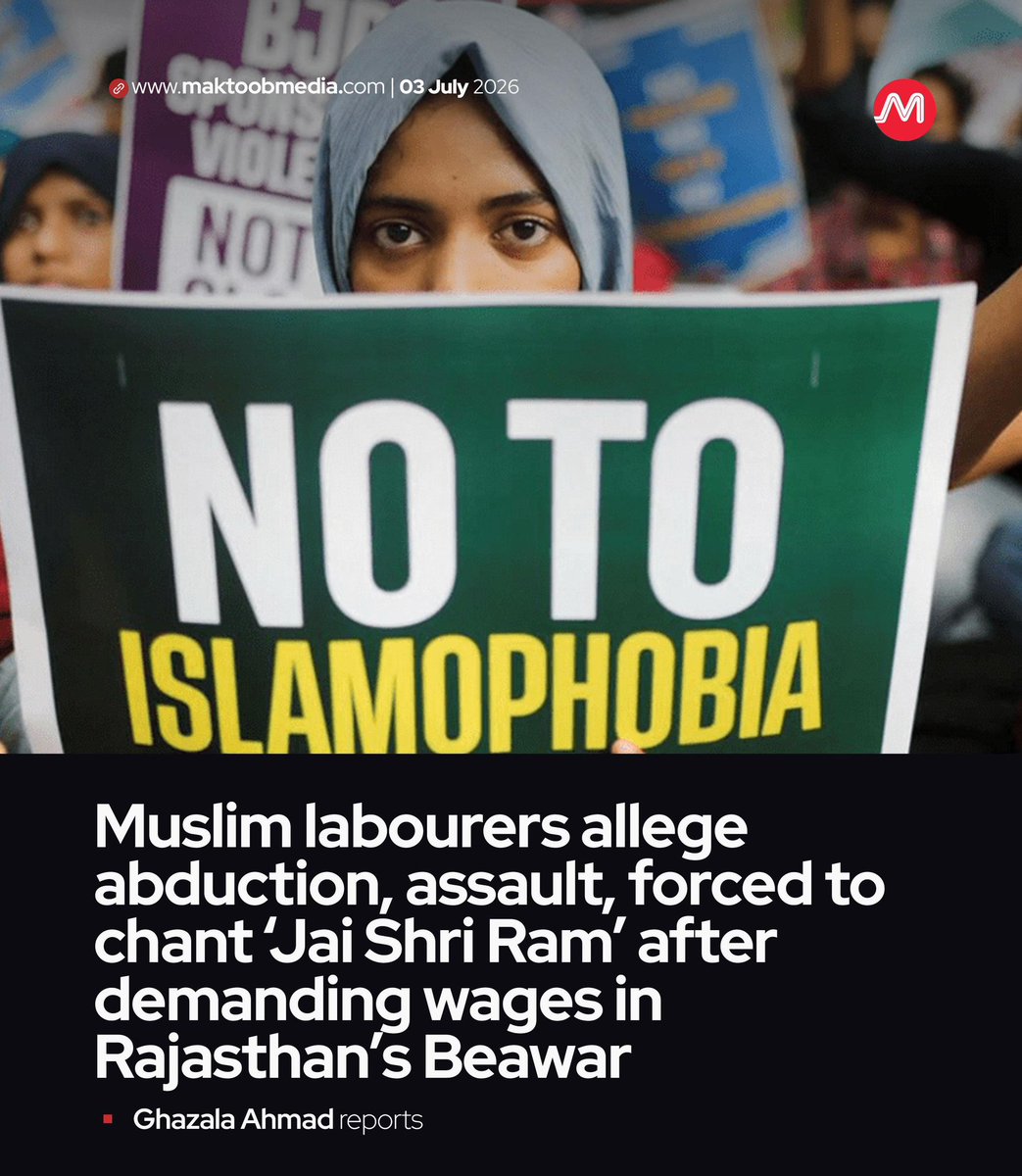 MaktoobMedia's tweet photo. Three Muslim labourers in Rajasthan's Beawar allege they were abducted, brutally assaulted, and forced to chant "Jai Shri Ram" after demanding their wages, while the local Muslim community has accused police of invoking weak charges and failing to act against the main accused.

@ghazalaahmad5 reports:

https://t.co/W0rW7td27M