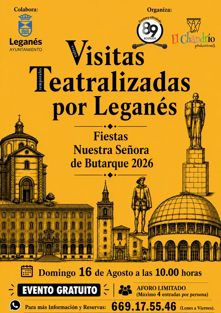 Vteatralizadas's tweet photo. 🎭 ¡Pepineros y pepineras!

¡Volvemos con las Visitas Teatralizadas por Leganés!

📅 Domingo 16 de agosto
🕙 10:00 horas
🎟️ Evento gratuito

📲 Reservas e información (lunes a viernes): 669 17 55 46

⚠️ Aforo limitado. Máximo 4 entradas por persona.

¡Felices fiestas! 🎉 https://t.co/gJd7myH4aJ