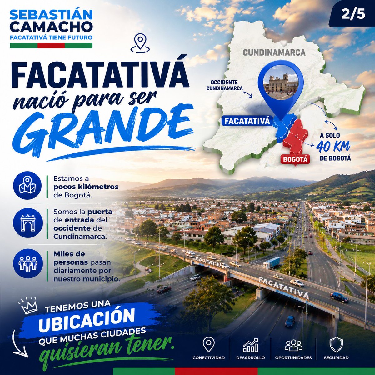 JohanSCamachoP's tweet photo. 🎉 Hoy celebramos a Facatativá, pero también nos hacemos una pregunta importante:
¿Estamos aprovechando todo el potencial que tiene nuestro municipio?
📍 Tenemos una ubicación privilegiada.📈 Somos un punto estratégico para Cundinamarca. https://t.co/okcpFaD46S