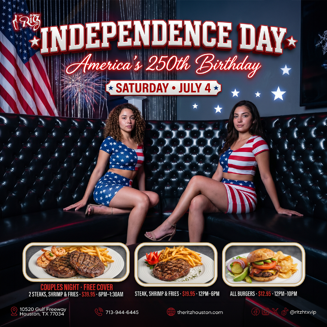 ritzhtxvip's tweet photo. 4th of July + World Cup 🇺🇸⚽🎆 Canada vs Morocco LIVE 12pm CT 🇨🇦🇲🇦🔊 FIFA ticket = 2nd drink FREE 🍻 Steak from $19.95 🥩 Couples Night FREE cover 💑 Only at The Ritz 🔥👑
#TheRitzHouston #4thOfJuly #WorldCup2026 #HTXNights https://t.co/Dx1YmMZHIh
