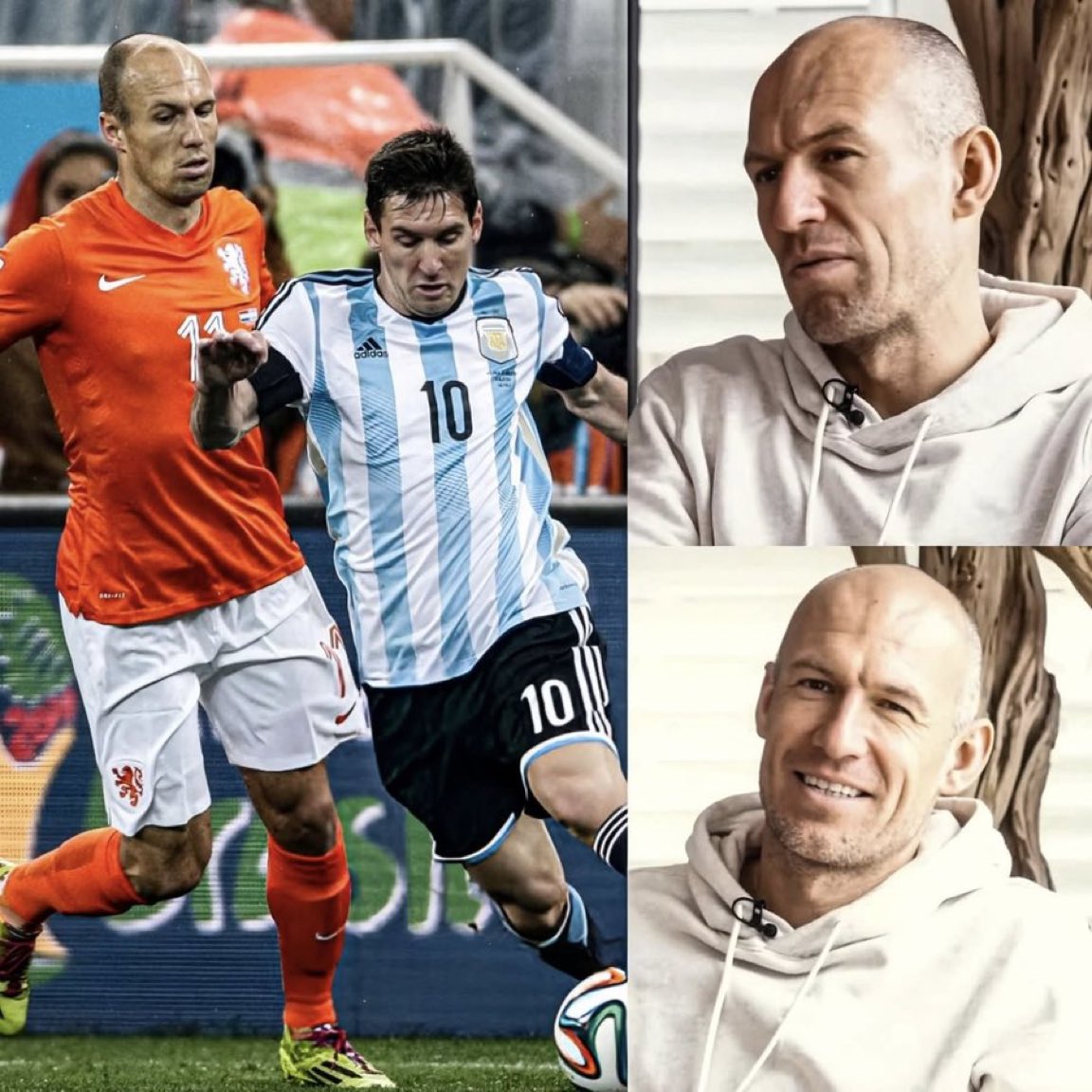 MessiTouchline's tweet photo. 🚨🎙️🗣️| ARJEN ROBBEN: “Those of us who played football in Messi's era had a problem, and that's unfair. There are footballers who had a great career but didn't have the opportunity to shine the way we would have wanted.

Because when you tried to shine, you'd realize that Messi had done extraordinary things, and it would send you down a long road, making you say: ‘stick to playing and don't try to get ahead of his time.’

You can challenge a human, but an alien is impossible. I've played against football legends. But Messi remains the best player I've ever faced. Anyone who has played against him will know the extent of the suffering and the preparation needed to stop him. Yes, yes, he is the best in the world” 👏👏👏