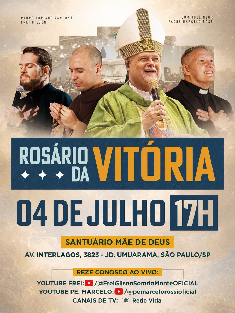 pemarcelorossi's tweet photo. Amados 
Amanhã, Santa Missa às 15 horas e depois nosso MOMENTO DE FÉ 🙏
Dentro do MOMENTO DE FÉ 🙏 nós teremos o ROSÁRIO DA VITÓRIA 📿📿📿📿
Com a seguinte INTENÇÃO:”JESUS afasta de mim, tudo que me afasta de TI “
Transmissão ao vivo @redevida 
#compartilhe #rosario 
#familia #amigos #trabalho 
Quem vai participar?!?!