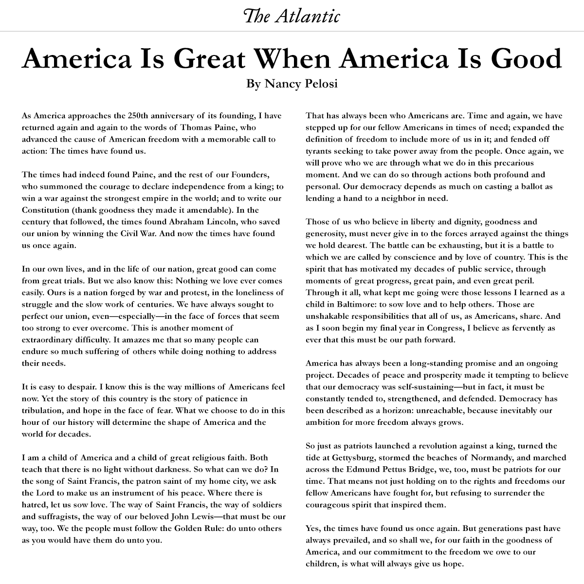 TeamPelosi's tweet photo. Don’t let anyone tell you that you don’t belong — we are all Americans. We know that our country is great when our country is good — when we stand together, look out for our neighbors, and lift each other up. 

Happy and safe #July4thWeekend. - NP https://t.co/cddlFETNT6